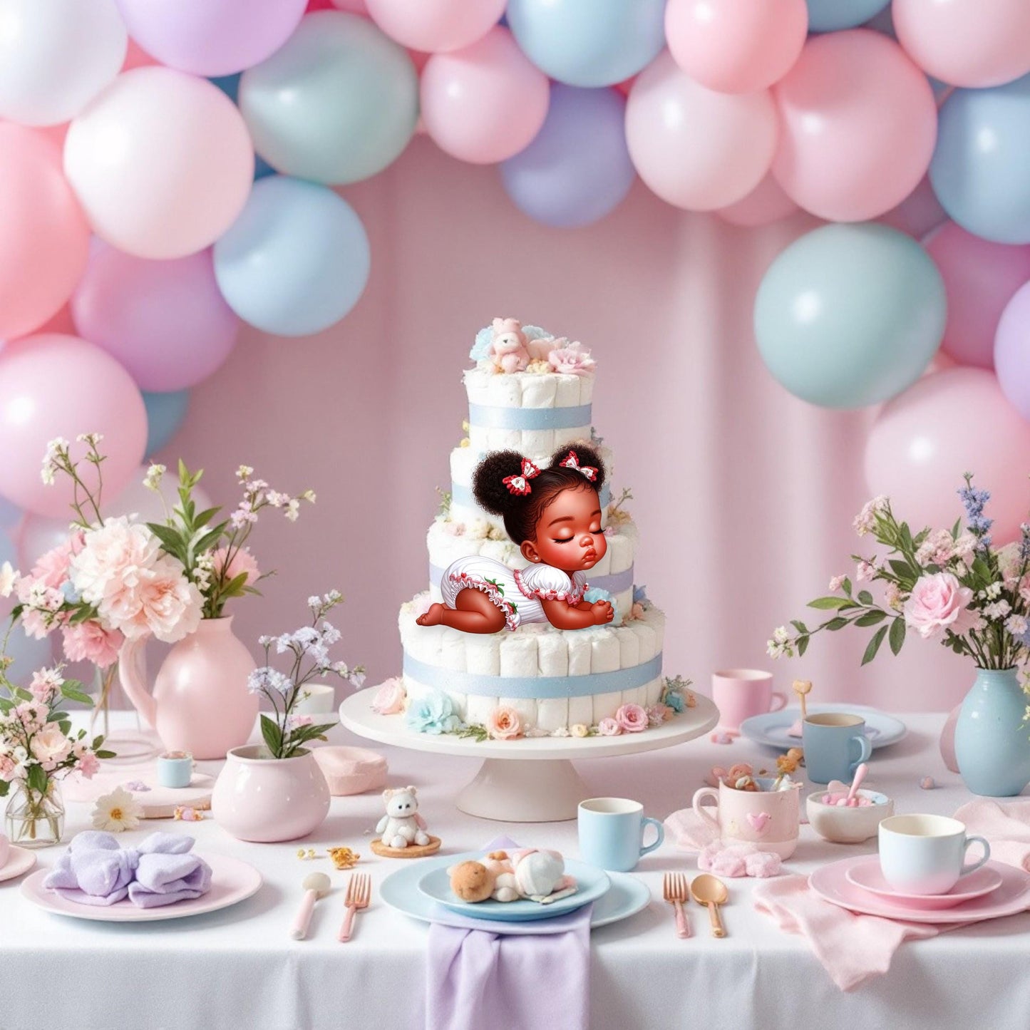 Strawberry Baby Girl Cutouts: African American, Sweet Fruit Theme Party Decorations
