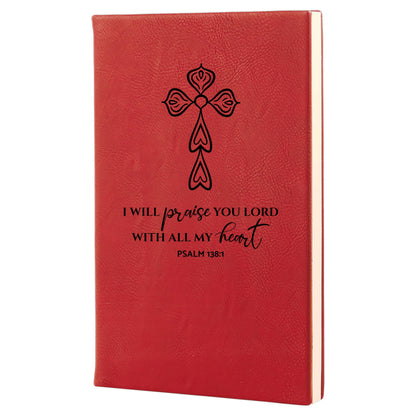 Red engraved Christian journal, I will praise you Lord with all my heart
