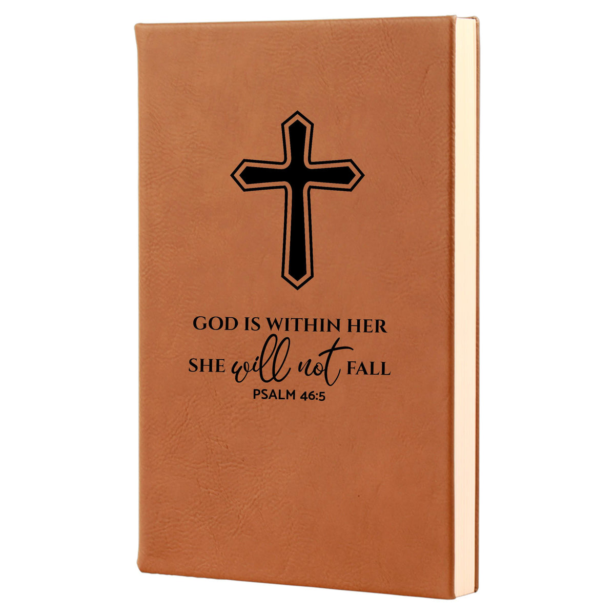 Light Brown engraved Christian journal, God is within her, Psalm 46:5
