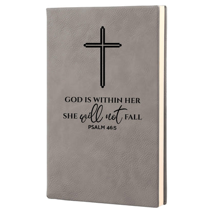 Gray engraved Christian journal, God is within her, she will not fall