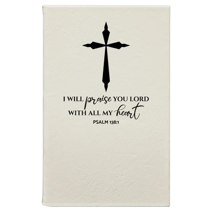 White engraved Christian journal, Psalm 9:1 verse