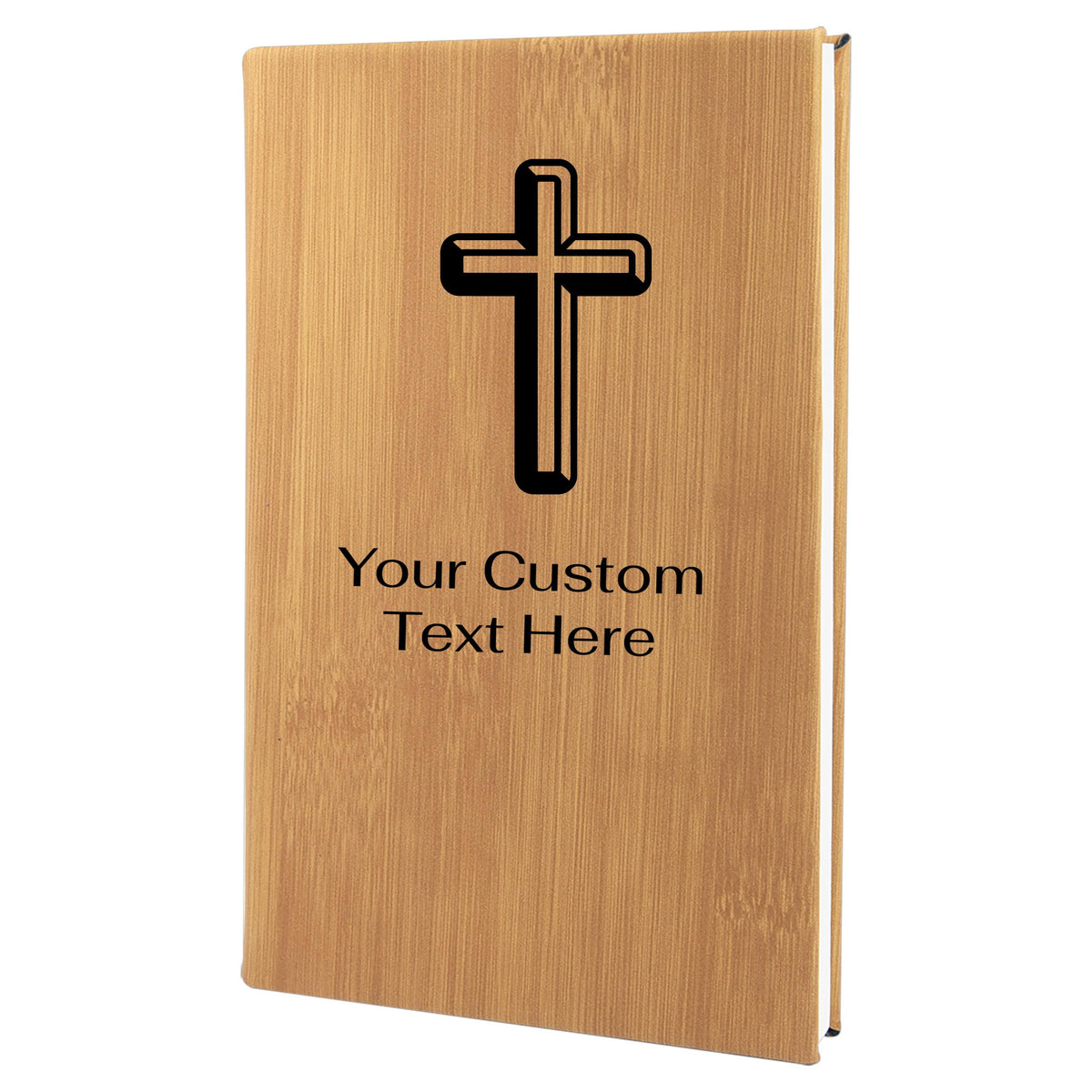 Bamboo engraved journal with cross and custom text