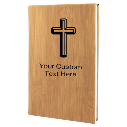 Bamboo engraved journal with cross and custom text