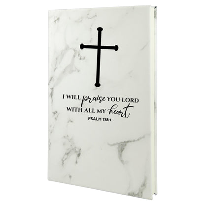 White Marble engraved Christian journal, Psalm 9:1 verse