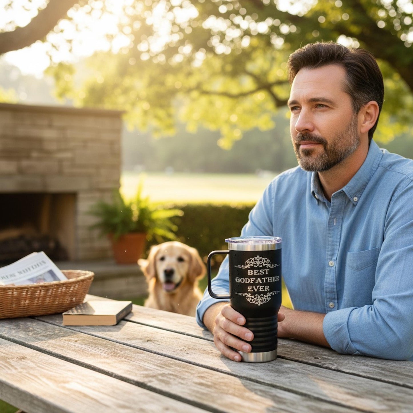 Personalized Godfather Tumbler Laser Engraved Travel Mug with Handle
