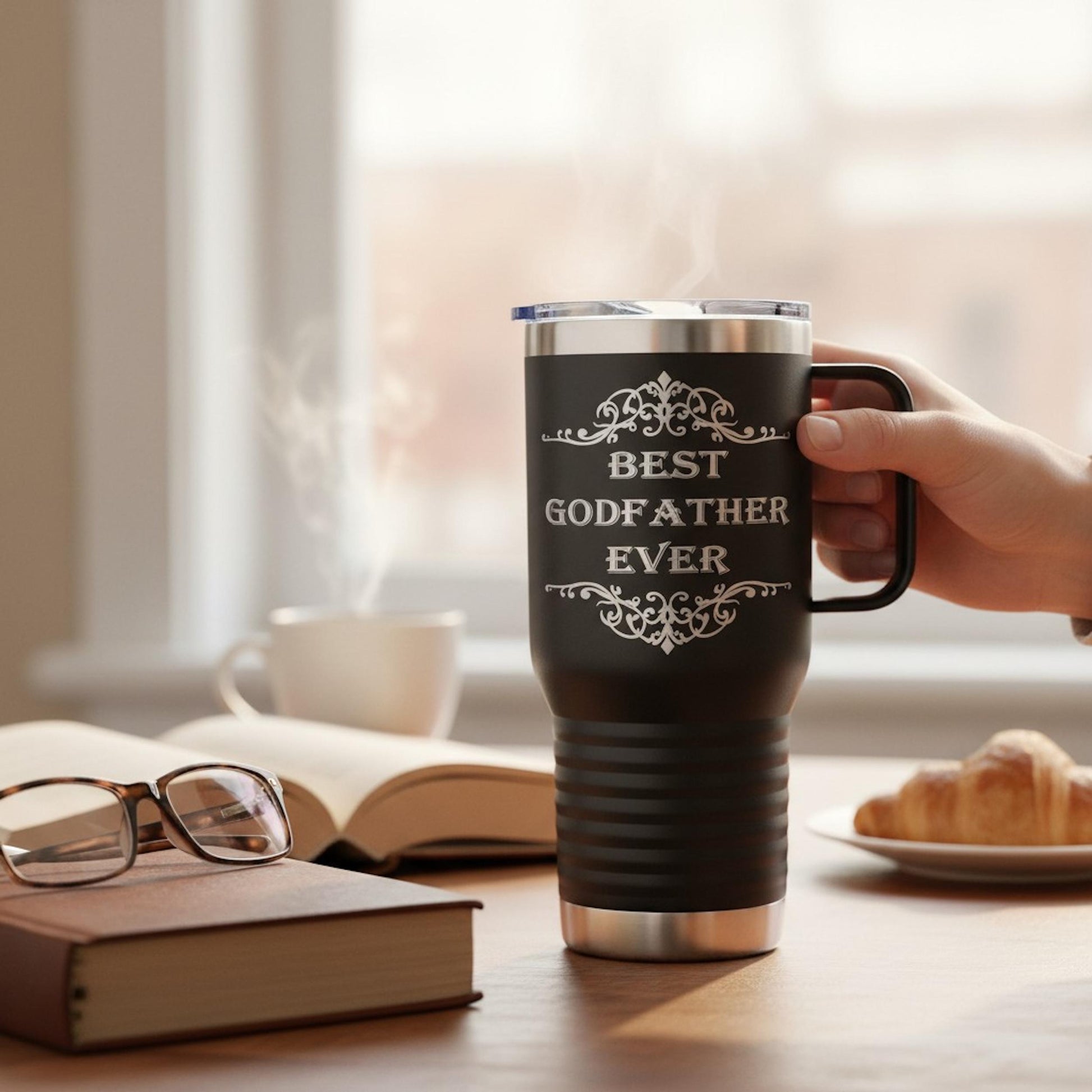 Personalized Godfather Tumbler Laser Engraved Travel Mug with Handle