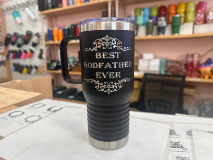 Personalized Godfather Tumbler Laser Engraved Travel Mug with Handle