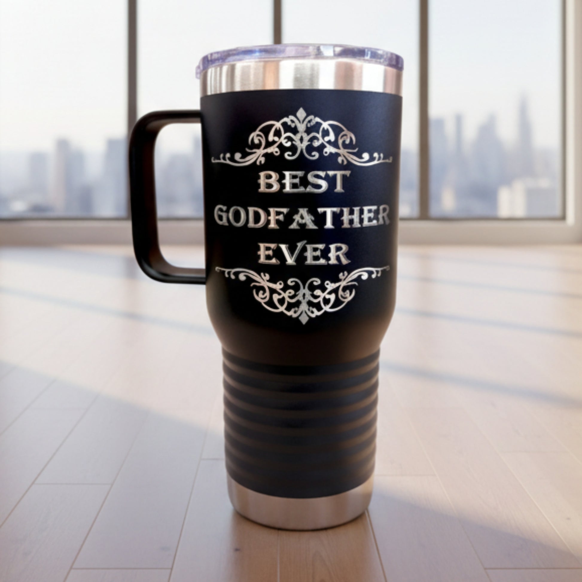 Personalized Godfather Tumbler Laser Engraved Travel Mug with Handle