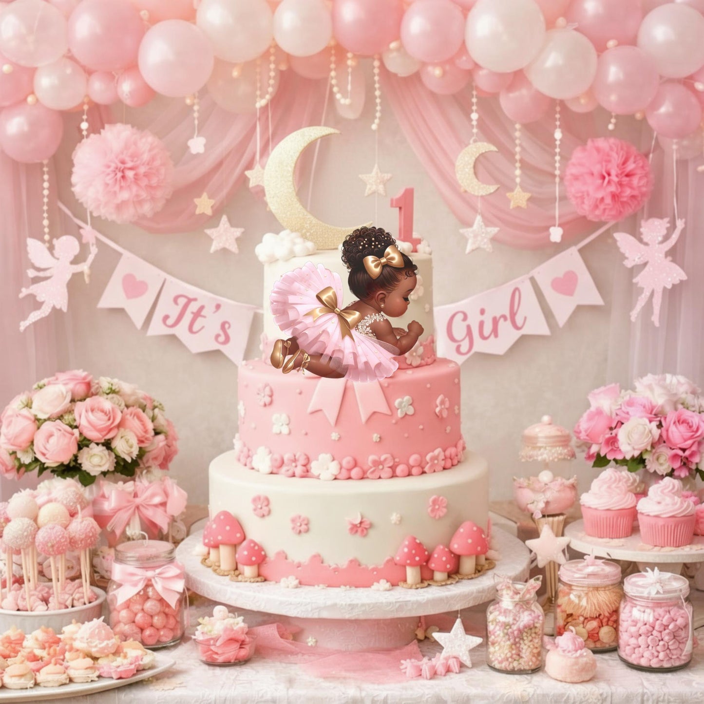 Sleeping African American Baby Girl Cutouts: Baby Shower 1st Birthday Decor