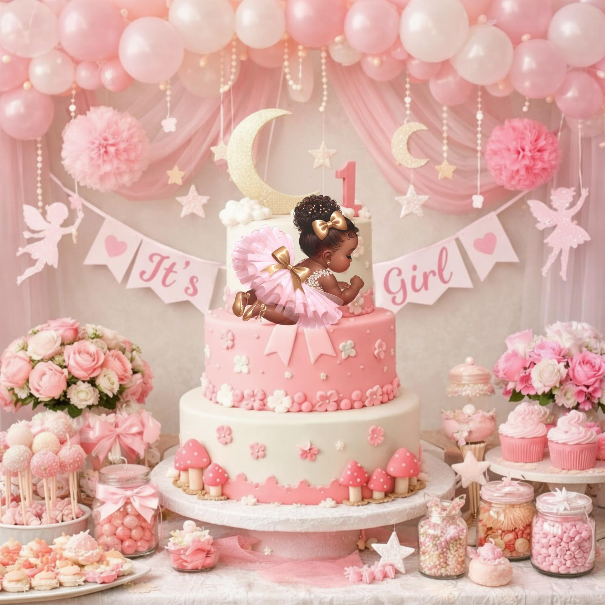 Sleeping African American Baby Girl Cutouts: Baby Shower 1st Birthday Decor