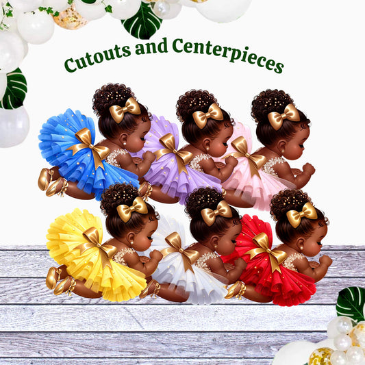 Sleeping African American Baby Girl Cutouts: Baby Shower 1st Birthday Decor