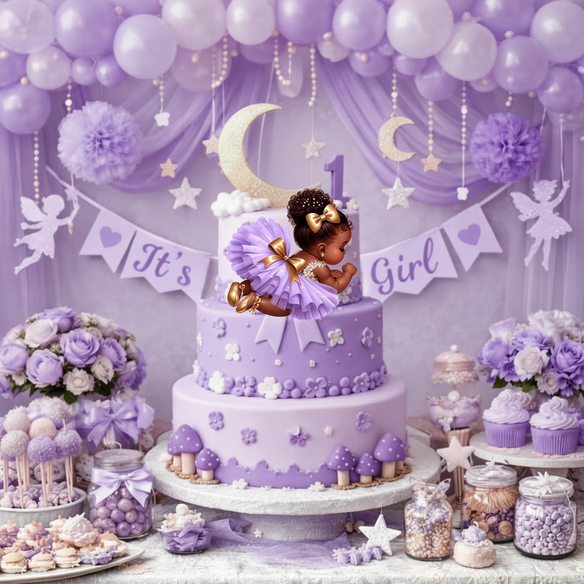 Sleeping African American Baby Girl Cutouts: Baby Shower 1st Birthday Decor