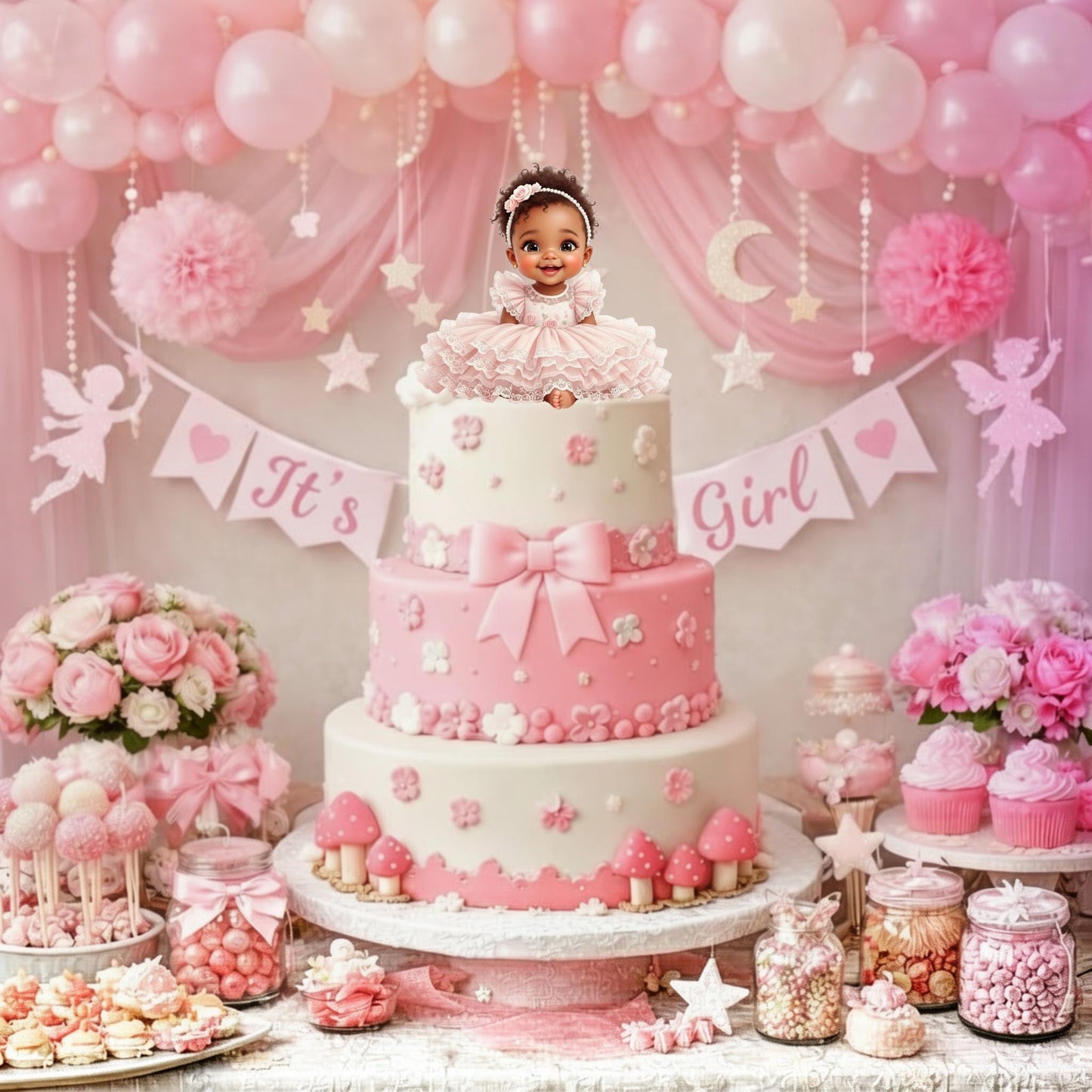 Pink Centerpieces Cutouts African American Baby Girl: Blush Tutu Dress Baby Shower 1st Birthday Table Decorations