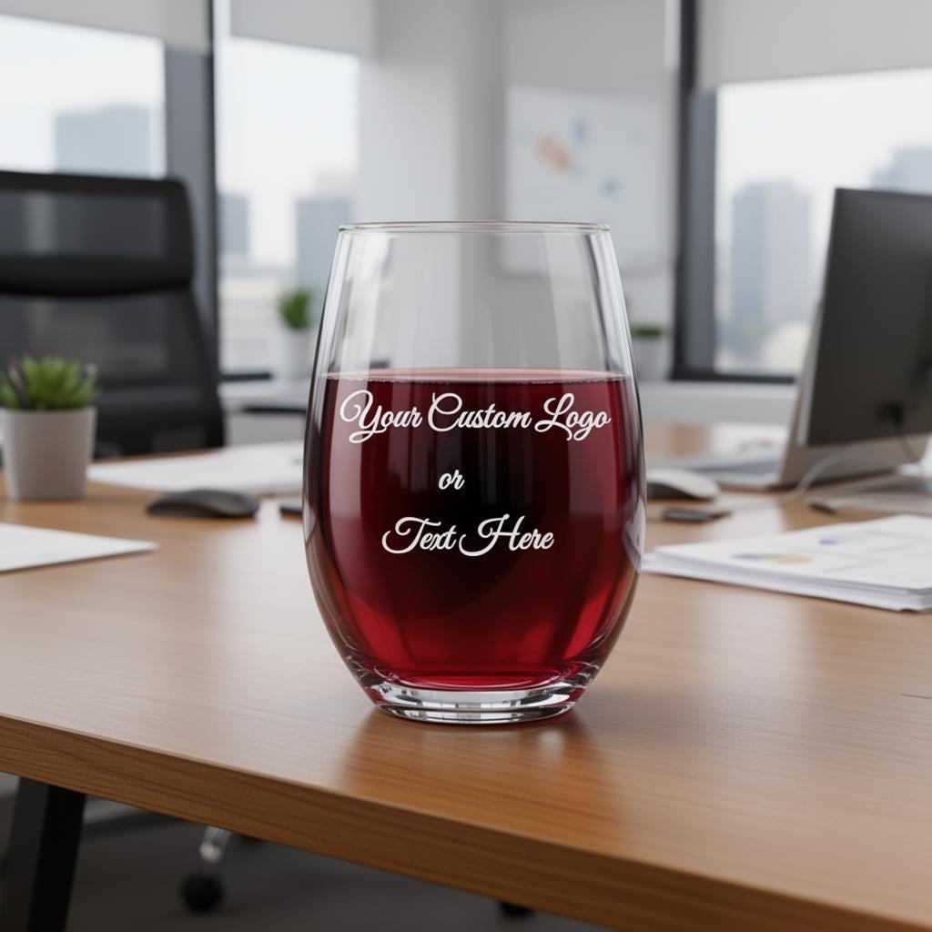 Custom Text Wine Glass Personalized Company Logo 9 oz, 15 oz and 21 oz