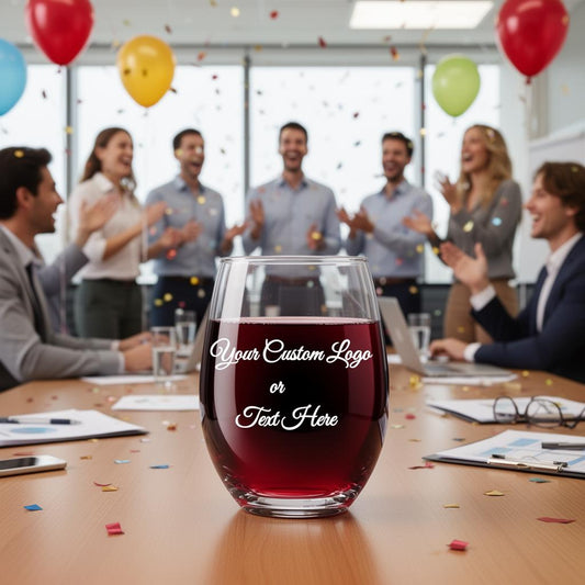 Custom Text Wine Glass Personalized Company Logo 9 oz, 15 oz and 21 oz