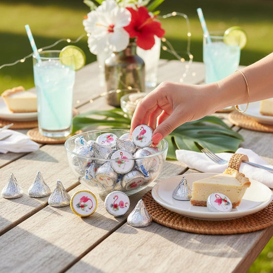 Pink Flamingo Kisses Stickers: Hawaiian Party Favors