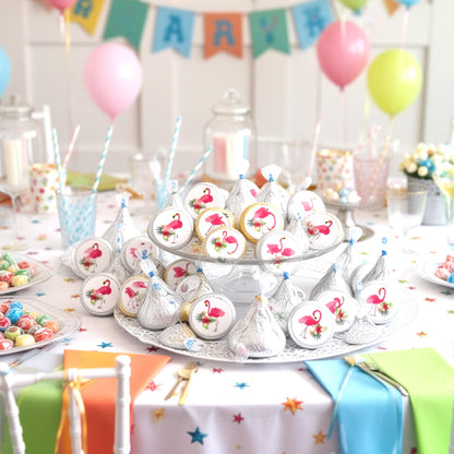 Pink Flamingo Kisses Stickers: Hawaiian Party Favors
