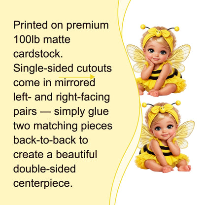 Little Bumble Bee Baby Girl Cutout, Baby Shower Centerpiece, 1st Birthday Party Decor