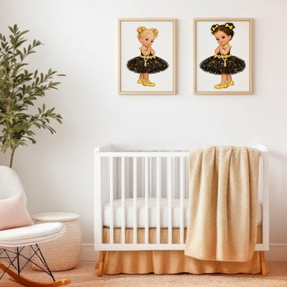 Black Gold Glamour Baby Girl Cutout Centerpiece, Baby Shower 1st Birthday Decor, Pearls Tutu