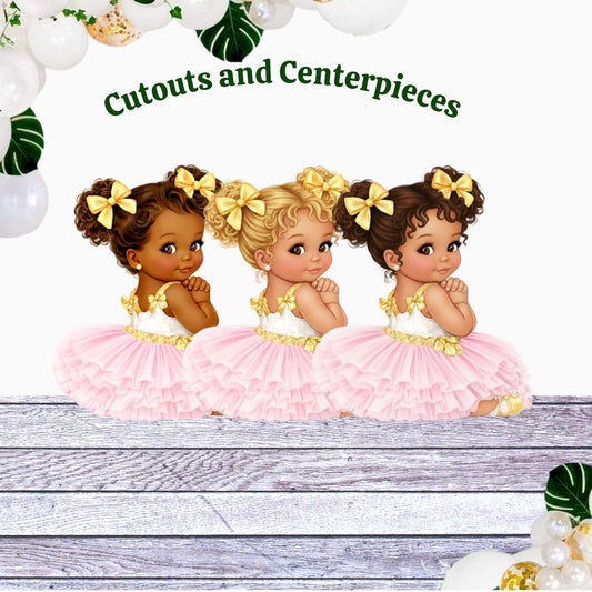 Pink Gold Ballerina Baby Girl Cutout Centerpiece, Tutu Baby Shower 1st Birthday Party Decor