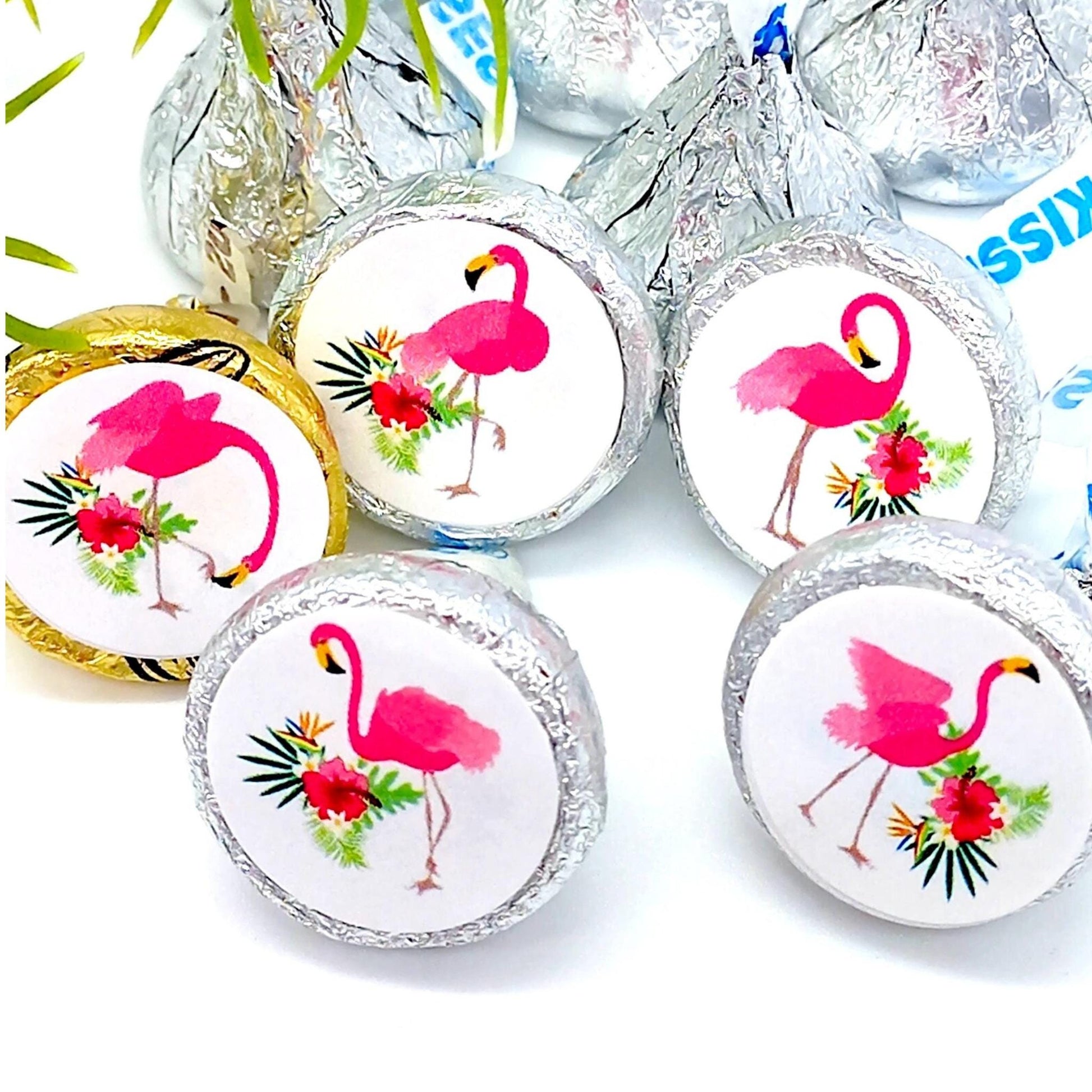 Pink Flamingo Kisses Stickers: Hawaiian Party Favors