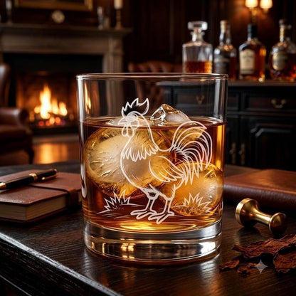 Laser Engraved Rooster Whiskey Glass