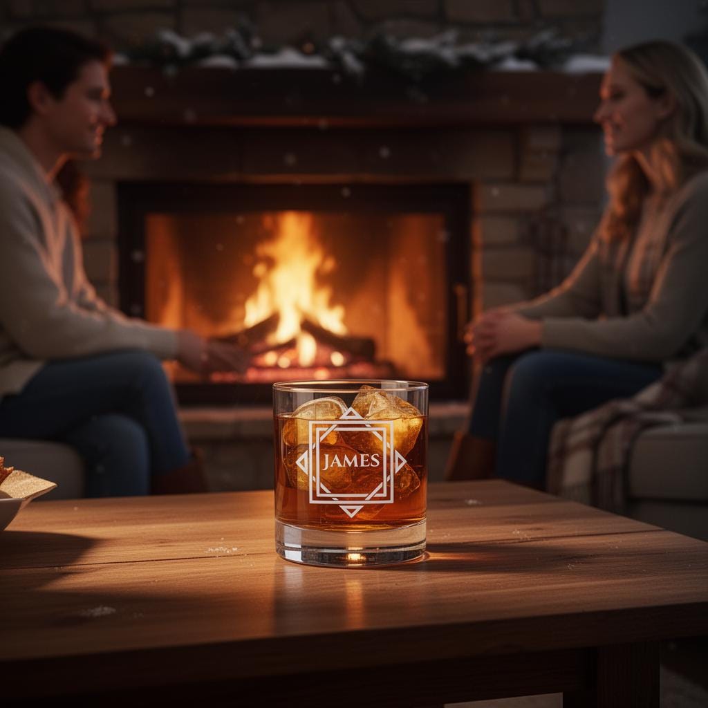 Personalized Whiskey Glass, Custom Name Engraved Old Fashioned Bourbon Lowball Glass