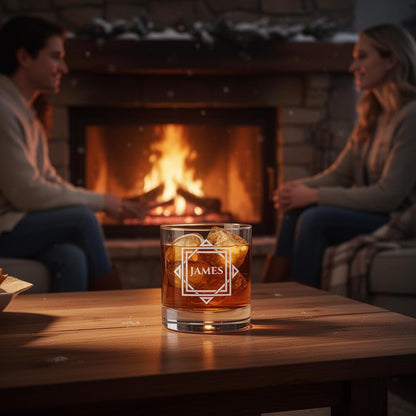 Personalized Whiskey Glass, Custom Name Engraved Old Fashioned Bourbon Lowball Glass