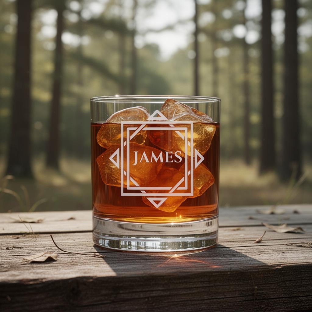 Personalized Whiskey Glass, Custom Name Engraved Old Fashioned Bourbon Lowball Glass