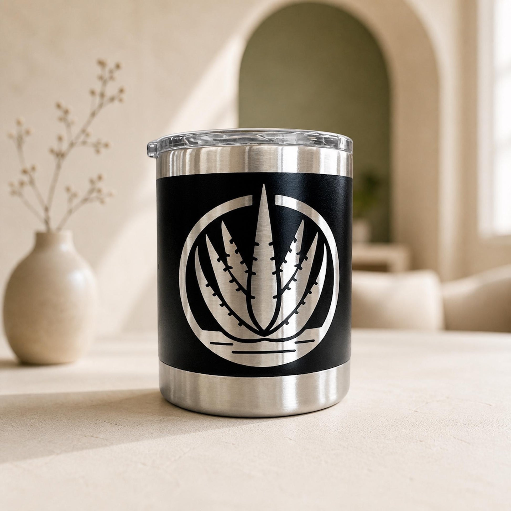 Stainless steel insulated tumbler with a detailed agave desert plant design, ideal as a tequila lover gift.