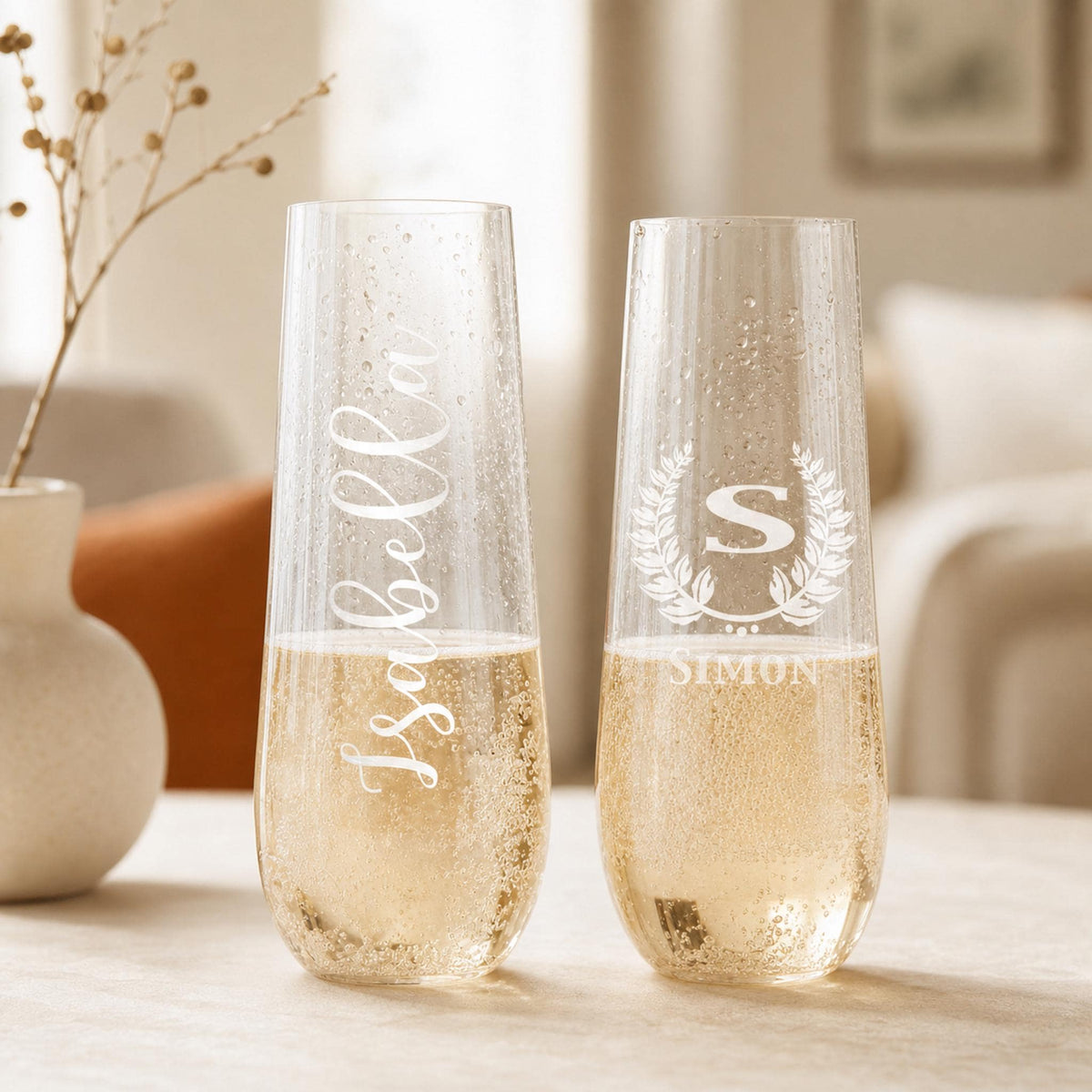 Personalized Champagne Glass, Laser Engraved | Wedding & Bridal Shower Gift