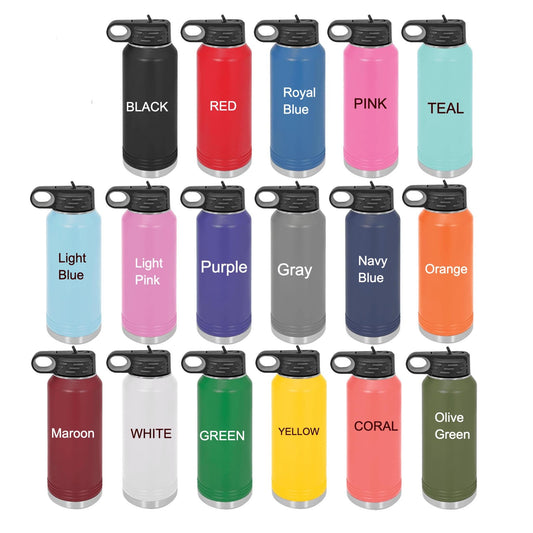 Custom football senior night water bottle in a custom color option, perfect high school sports gift.