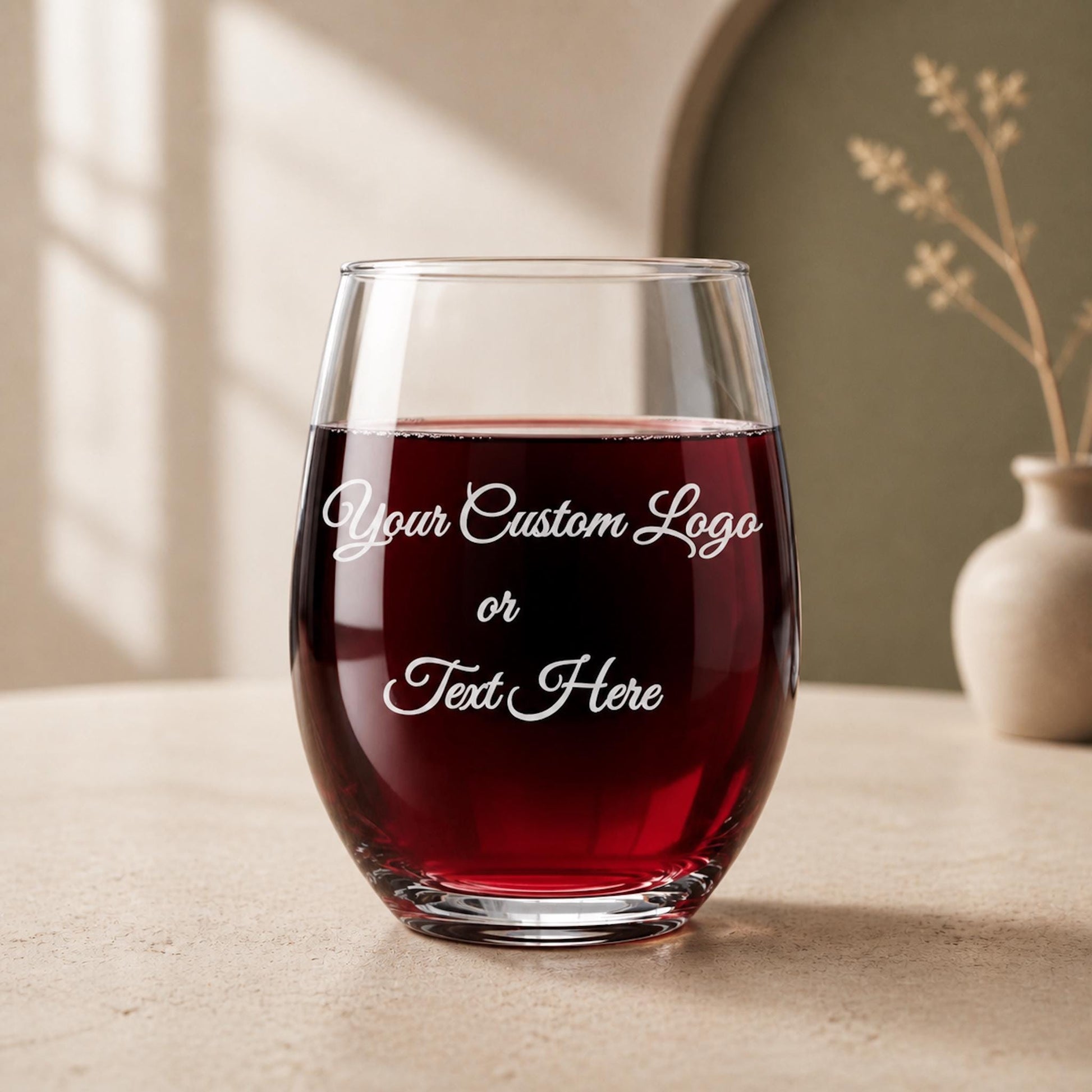 Custom Text Wine Glass Personalized Company Logo 9 oz, 15 oz and 21 oz