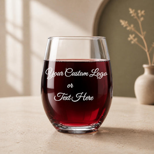 Custom Text Wine Glass Personalized Company Logo 9 oz, 15 oz and 21 oz