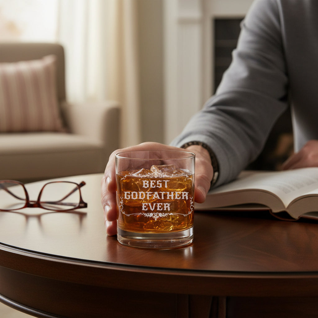 Classic Vintage Godfather Whiskey Glass – Best Godfather Ever 10.5 oz Glass