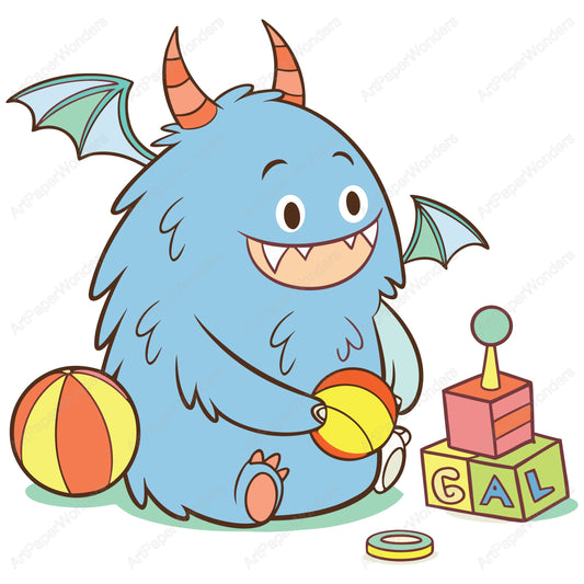 Cute Monster with Toys Digital File, Monsters SVG Clipart, Silhouette Cameo