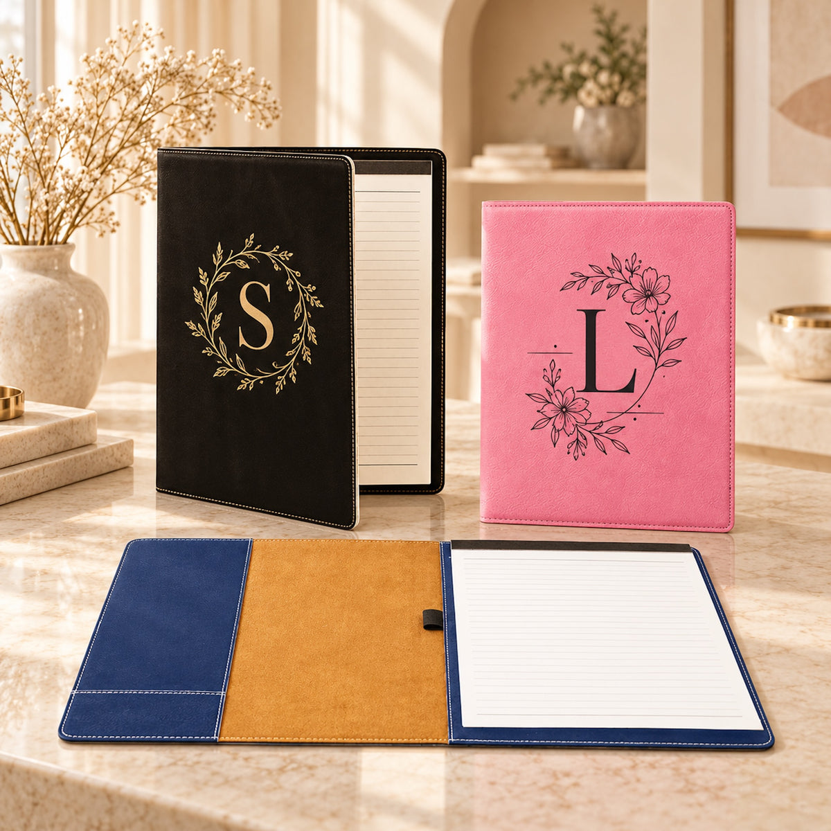 Custom Engraved Leatherette Portfolio with Logo | ArtPaperWonders