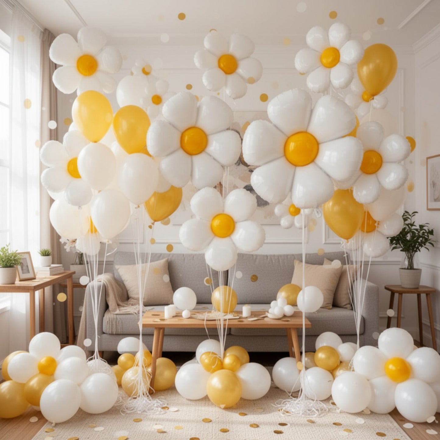 party decoration with daisy balloons