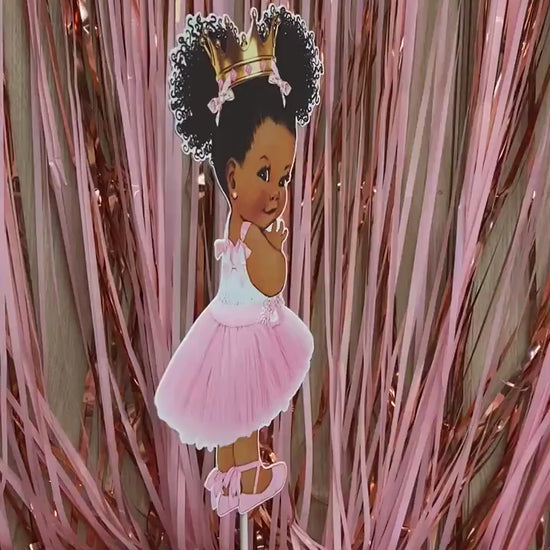 Pink Princess Centerpieces African American Baby Shower Birthday Balloon Banner Crown Headband Decoration