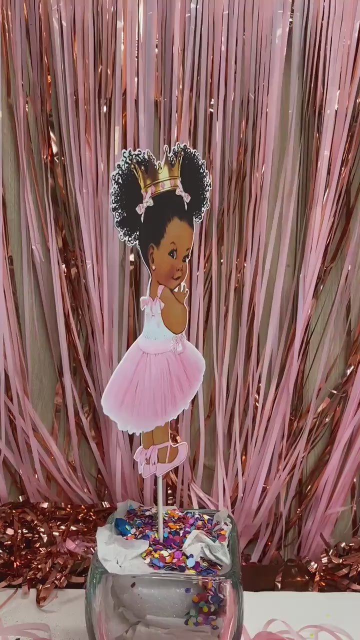 Pink Princess Centerpieces African American Baby Shower Birthday Balloon Banner Crown Headband Decoration