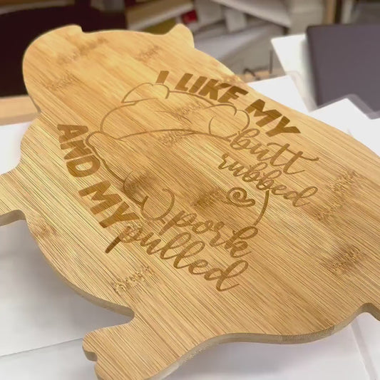 Pig Bamboo Cutting Board Laser Engraved Kitchen Gift