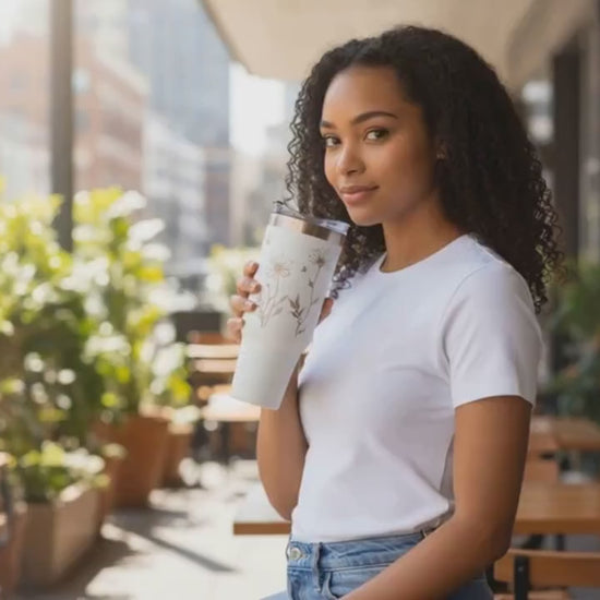 Wild Floral 40 Oz Tumbler with Handle Rose Gold Laser Engraved