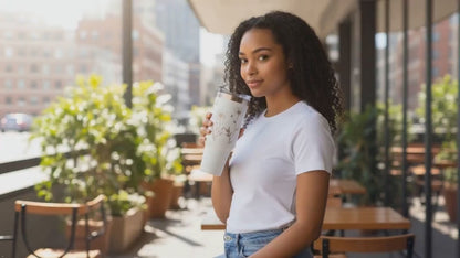 Wild Floral 40 Oz Tumbler with Handle Rose Gold Laser Engraved