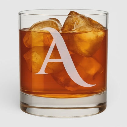 10.5 oz Whiskey Glass with Engraved Letter – Minimalist Design Alphabet