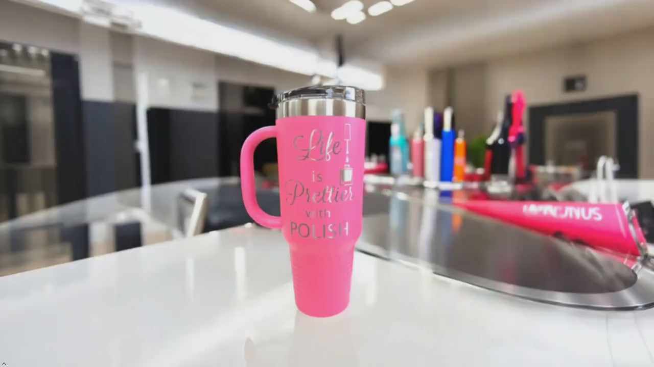Personalized Nail Salon Tumbler with Handle 40 Oz