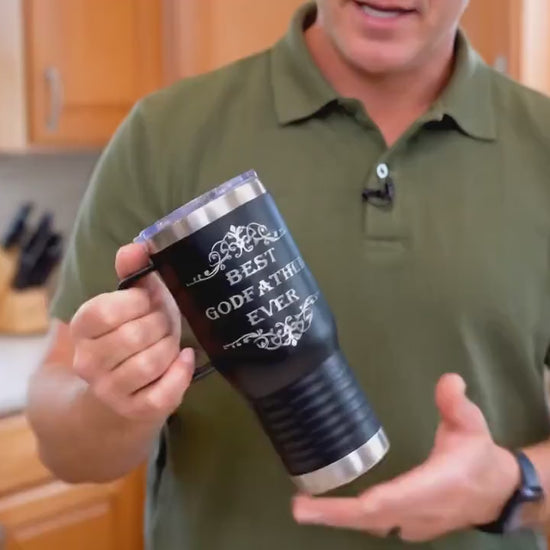 Personalized Godfather Tumbler Laser Engraved Travel Mug with Handle