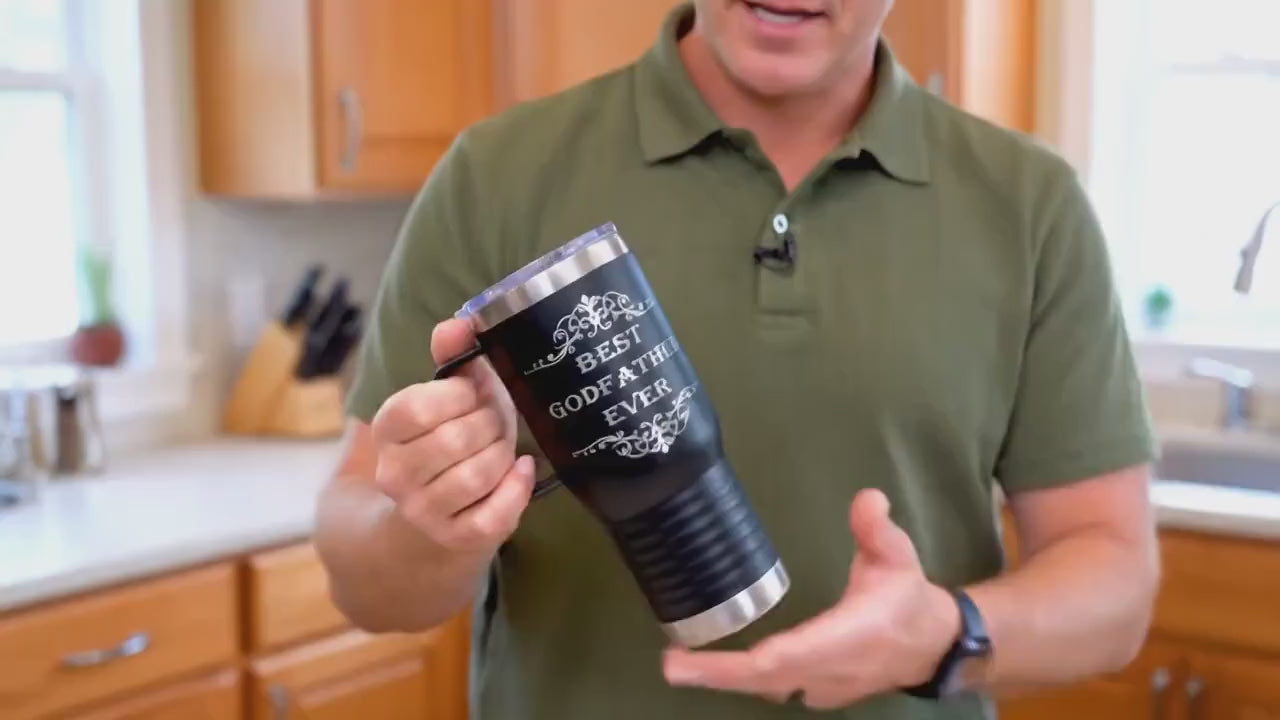 Personalized Godfather Tumbler Laser Engraved Travel Mug with Handle