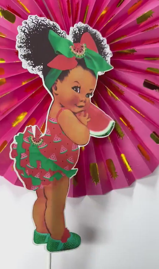 3 Watermelon Birthday Girl Centerpieces African American Birthday Cake Topper Table Decor
