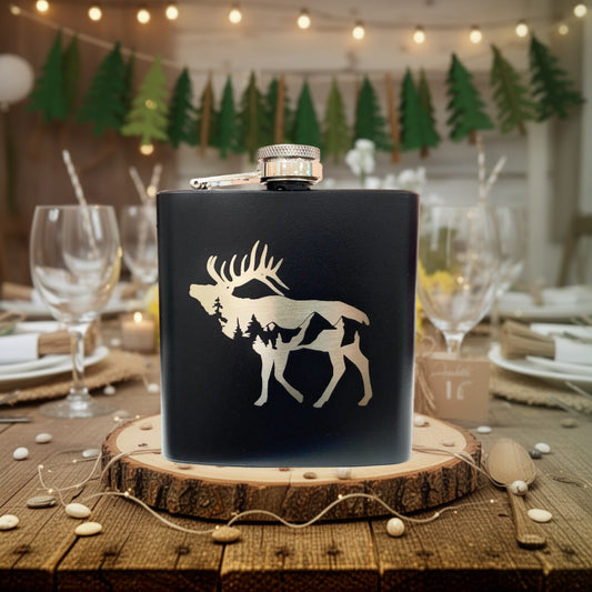 Forest Wildlife Custom Engraved Hip Flask rustic Liquor Wedding Gift