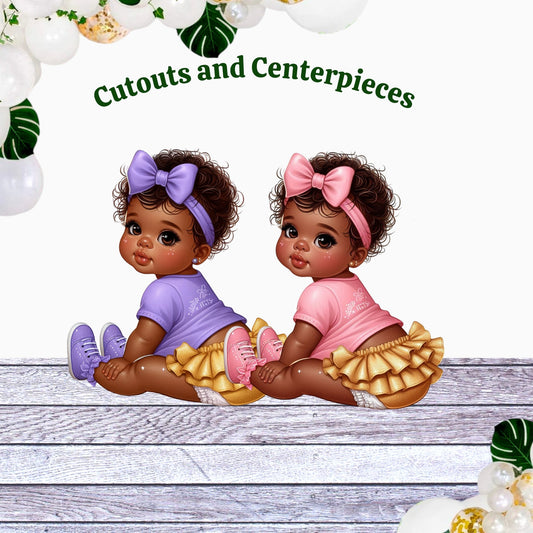 African American Baby Girl Shower Cutouts, Pink Gold DIY Centerpieces Cupcake Toppers